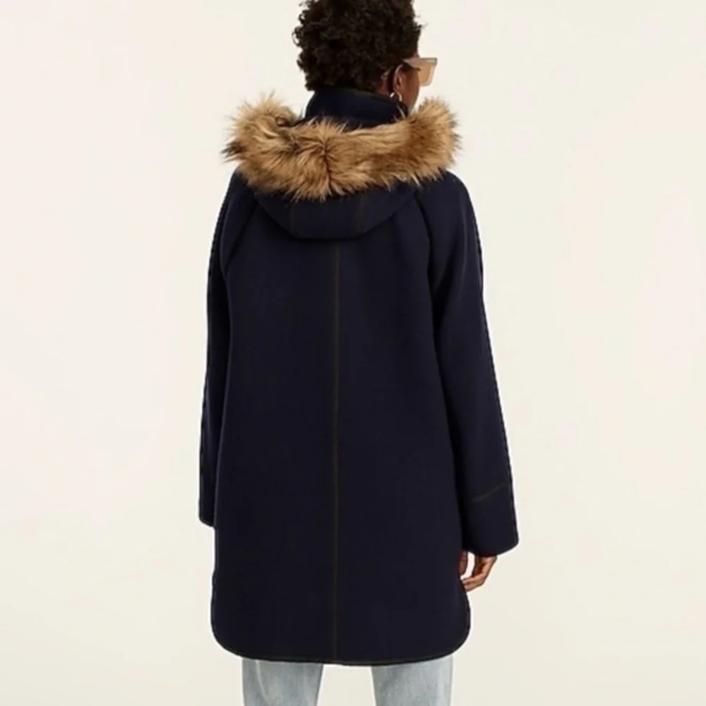 J. Crew summit Italian stadium cloth navy blue gold wool hooded parka coat 4
